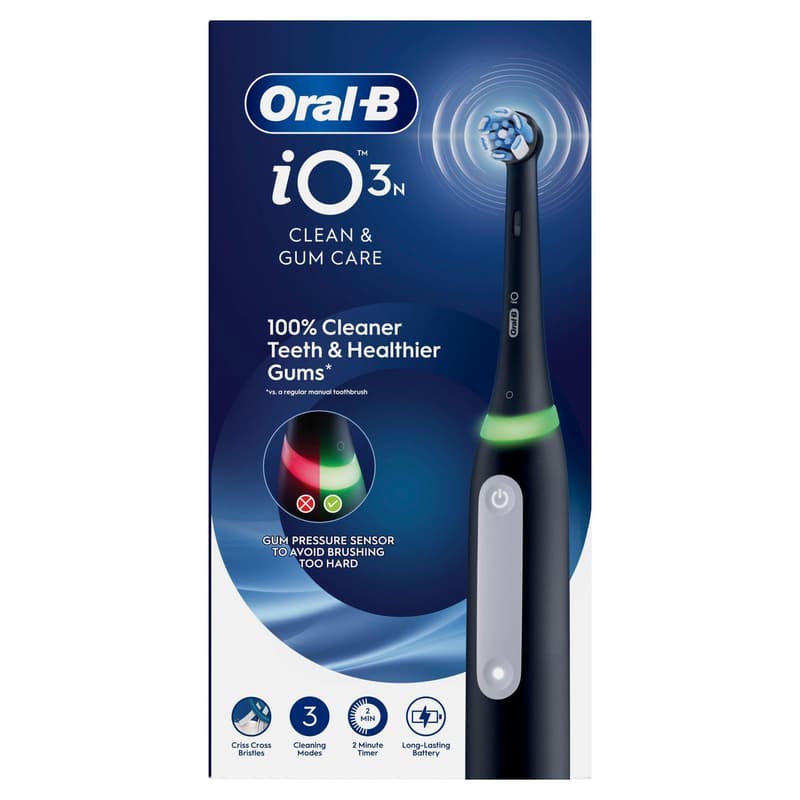 Oral-B iO 3 Elektrische Zahnbürste | Matt Black | 1 Aufsteckbürste | Aufsteckbürstenhalter