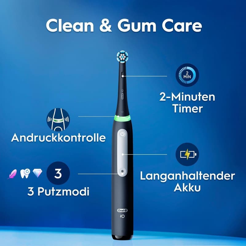 Oral-B iO 3 Elektrische Zahnbürste | Matt Black | 1 Aufsteckbürste | Aufsteckbürstenhalter