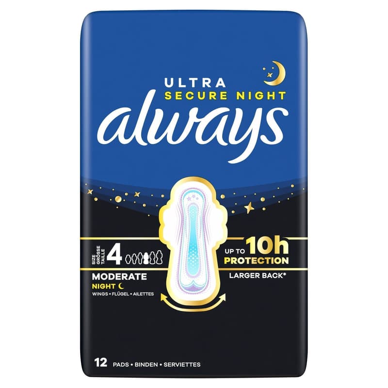 Always Ultra Damenbinden Secure Night mit Flügeln Monatspaket, (6x 12)