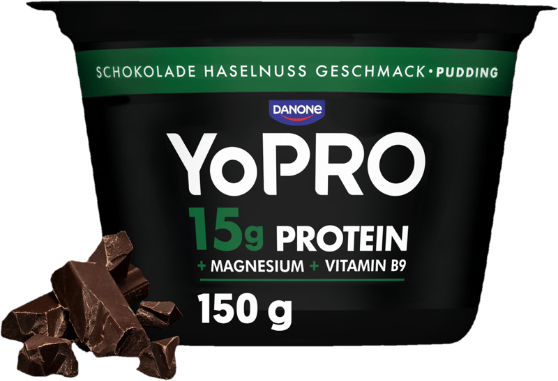 YoPRO High Protein Pudding Schokolade Haselnuss