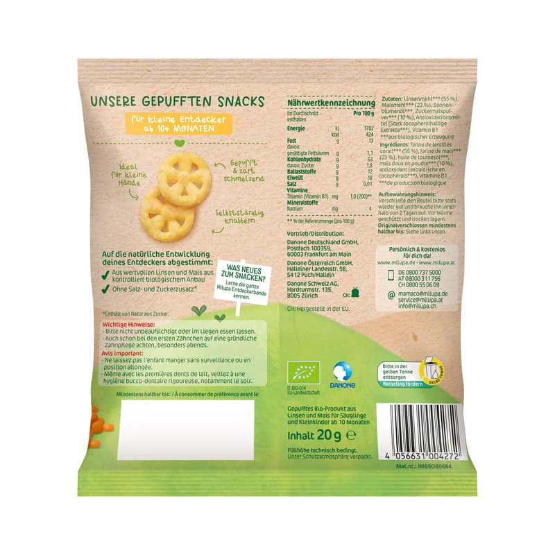 Milupa Entdeckerbande – Crispy wheels with lentils and corn