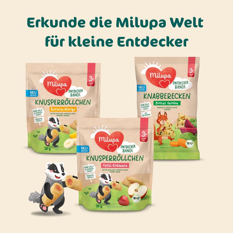Milupa BIO Entdeckerbande – Knusperröllchen Apfel-Erdbeere