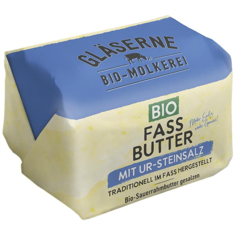 Gläserne Molkerei BIO Fassbutter mit Ursteinsalz gesalzen