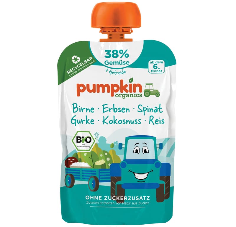 Pumpkin Organics BIO Quetschie Birne, Erbse, Spinat, Gurke, Minze