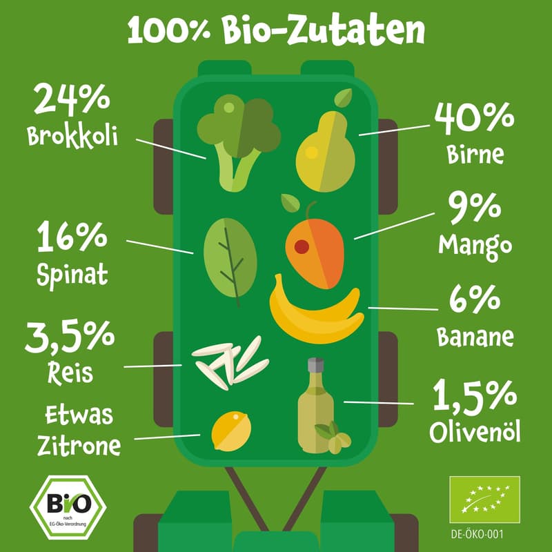 Pumpkin Organics BIO Quetschie Birne, Brokkoli, Spinat, Mango, Banane Reis