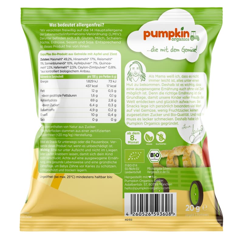 Pumpkin Organics BIO Mehrkorn Ringe Apfel & Zimt