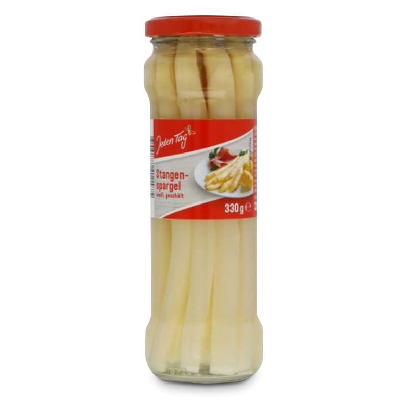 Everyday asparagus spears in a jar white