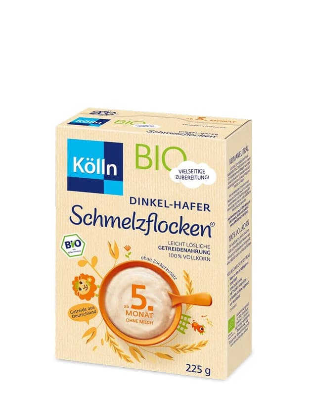 Kölln organic melting flakes spelt-oats 100% wholemeal.
