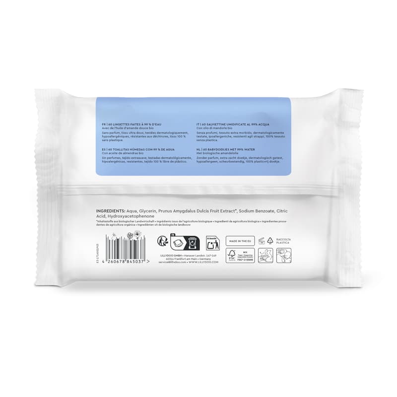 LILLYDOO wet wipes with 99% water, 60 pieces