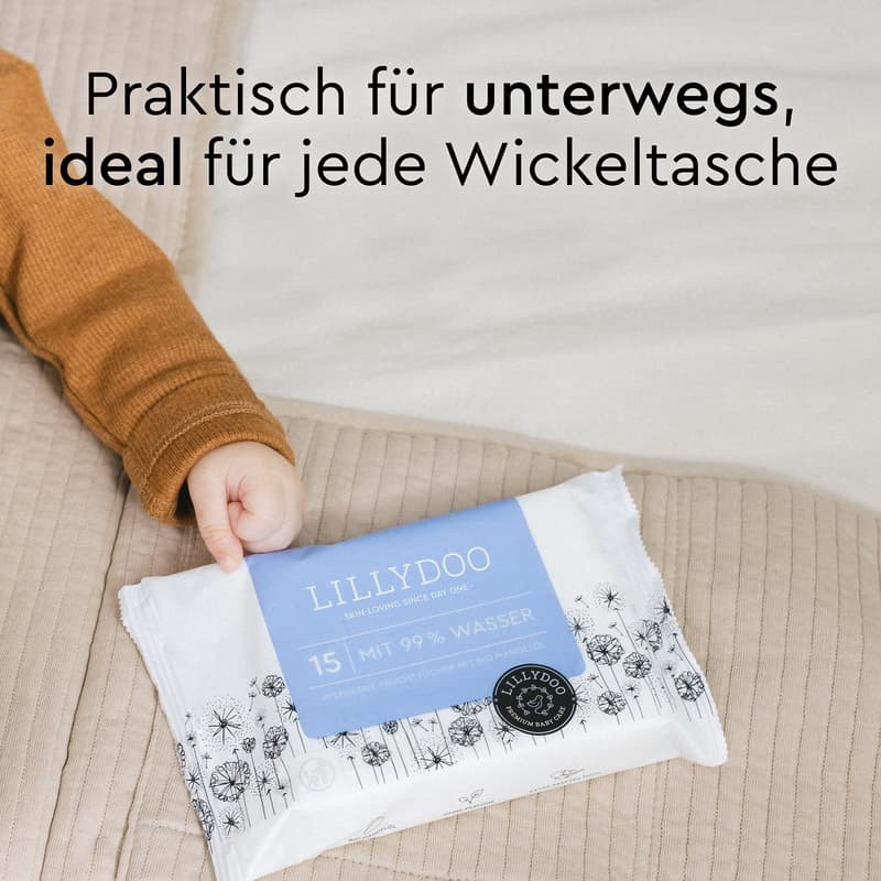 LILLYDOO Feuchttücher mit 99% Wasser, 15 Stück