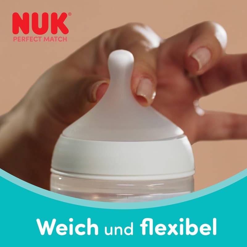 NUK Perfect Match Baby Bottle, adapts to baby’s natural drinking behavior, anti-colic, 150 ml, from 0+ months, monkey design
