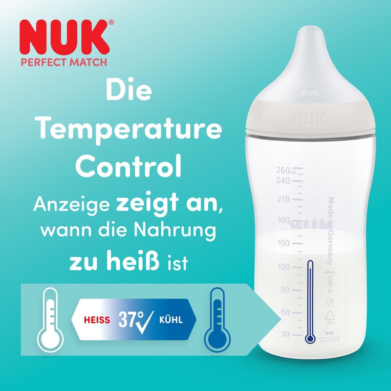 NUK Perfect Match Baby Bottle, adapts to baby’s natural drinking behavior, anti-colic, 150 ml, from 0+ months, monkey design