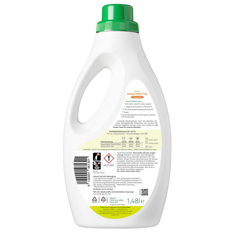 Planet Pure Bunt Waschmittel Orangenblüte 37 Wl