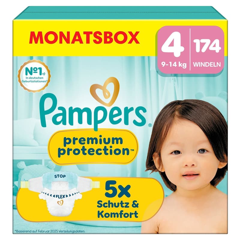 Pampers Premium Protection Windeln Gr. 4, Monatsbox, 9kg-14kg