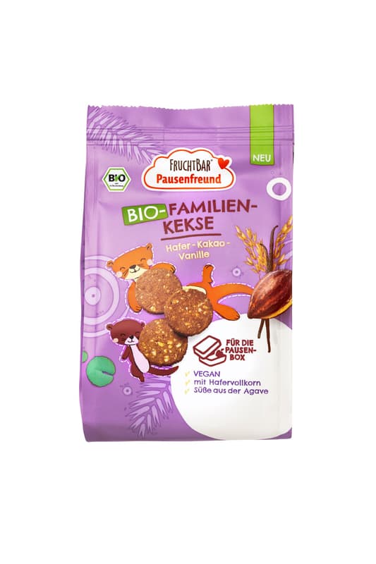 FruchtBar Pausenfreund BIO Familien-Kekse, Hafer, Kakao, Vanille