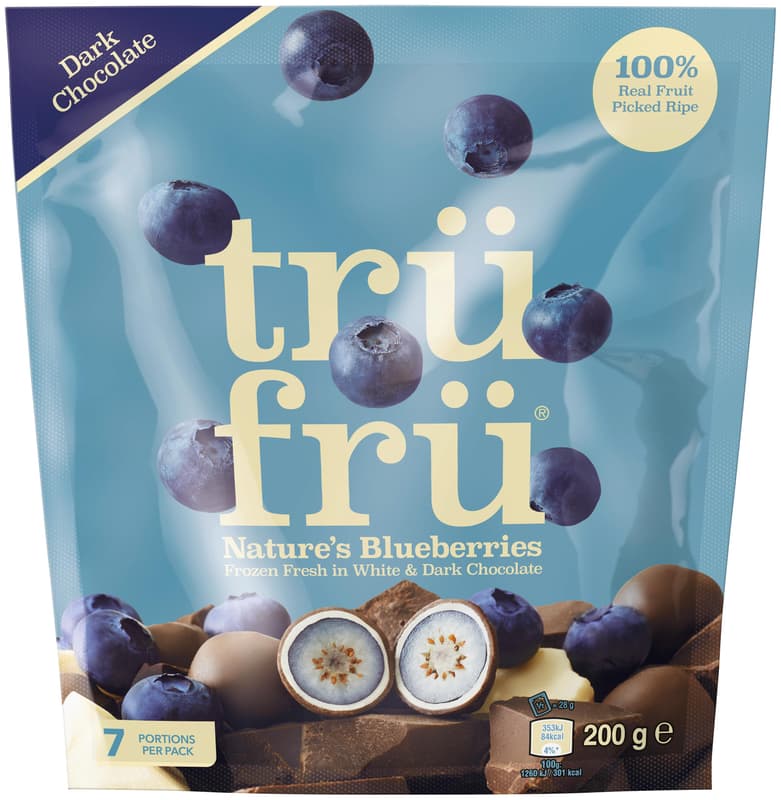TRÜFRÜ® gefrorene Blaubeeren mit weißer und dunkler Schokolade 200g