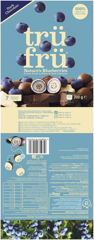 TRÜFRÜ® gefrorene Blaubeeren mit weißer und dunkler Schokolade 200g
