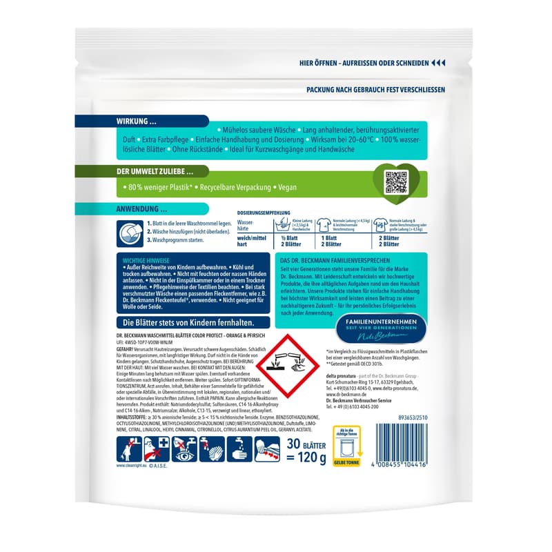 Dr. B. Waschmittel-Blätter Color Protect Orange&Pfirsich
