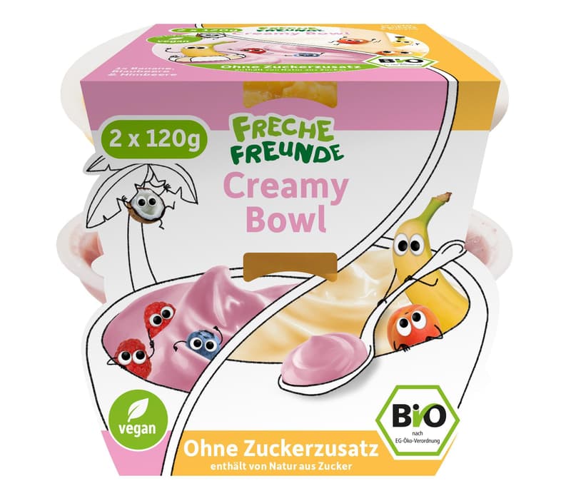 Freche Freunde Organic Creamy Bowl: Banana, Blueberry, Raspberry & Apple, Apricot, Banana