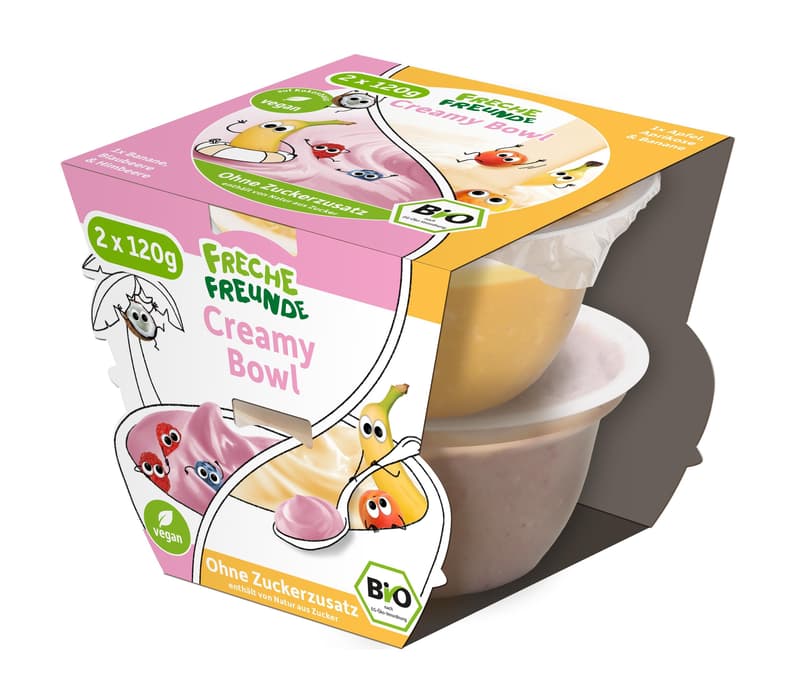 Freche Freunde Organic Creamy Bowl: Banana, Blueberry, Raspberry & Apple, Apricot, Banana