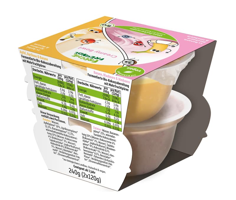 Freche Freunde Organic Creamy Bowl: Banana, Blueberry, Raspberry & Apple, Apricot, Banana