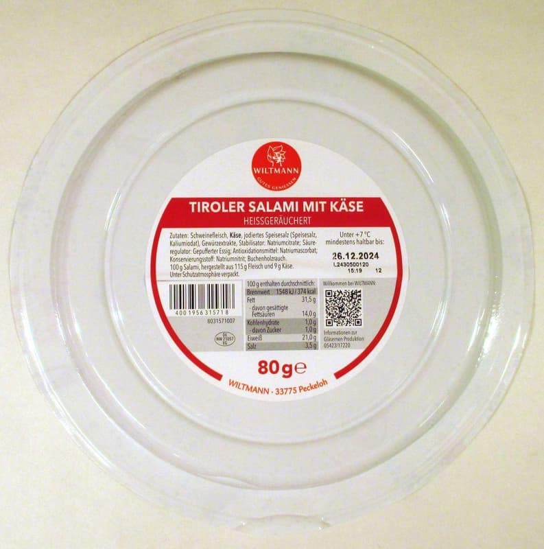 Wiltmann  Tiroler Salami mit Käse 80g
