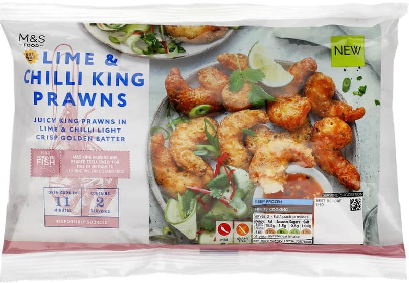 M&S Riesengarnelen in Teigmantel mit geräucherter Paprika, Chili, Knoblauch und Limette