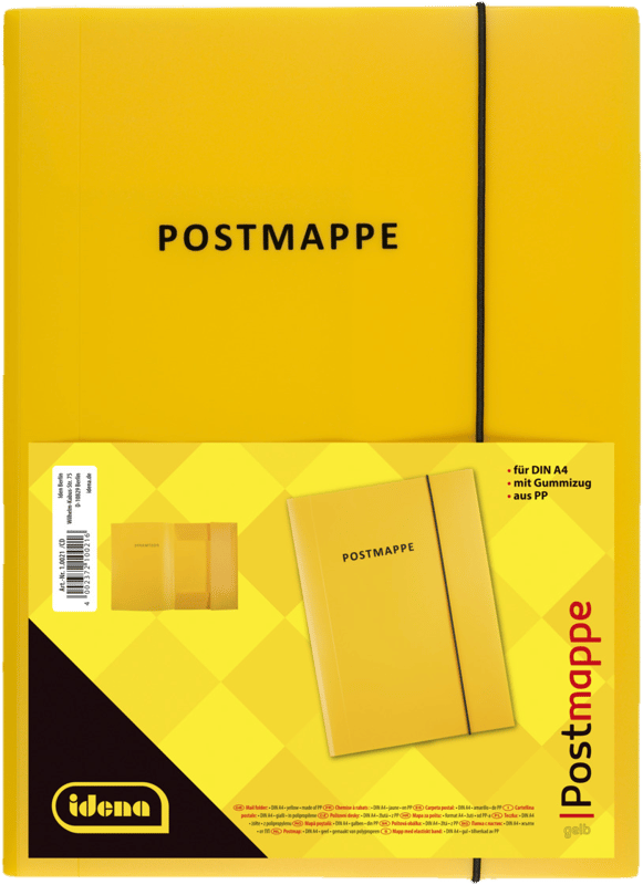 Idena post map with rubber band PP yellow DIN A4