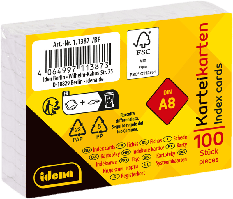 Idena Karteikarten kariert 180g/m² weiß DIN A8 100 Stück