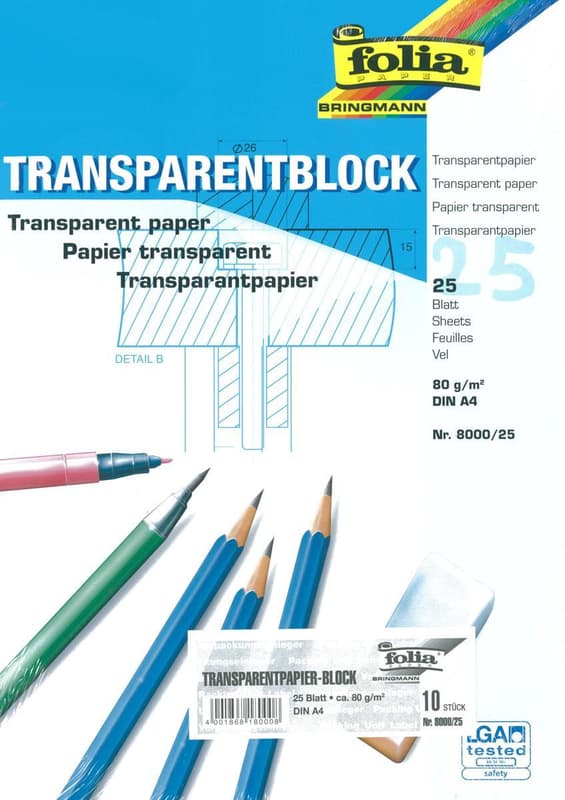 folia Transparentpapierblock 80g/m² DIN A4 25 Blatt