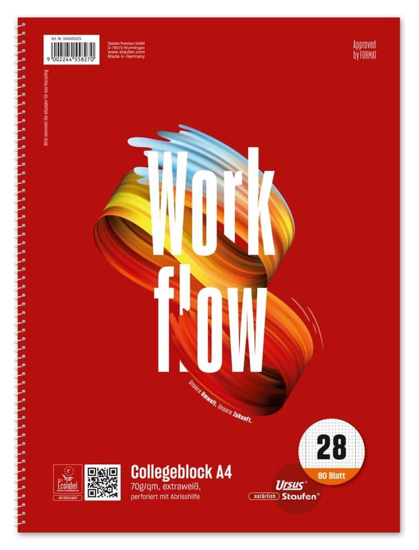 Staufen Collegeblock Style Workflow Lineatur 28 kariert mit Doppelrand 80 Blatt 70g/m² DIN A4