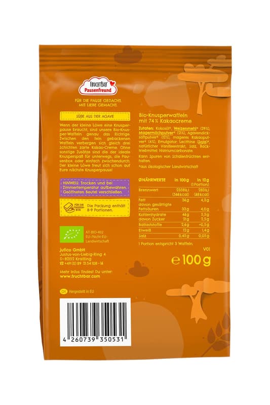 FruchtBar Pausenfreund Bio-Kakao-Waffeln-Kakao