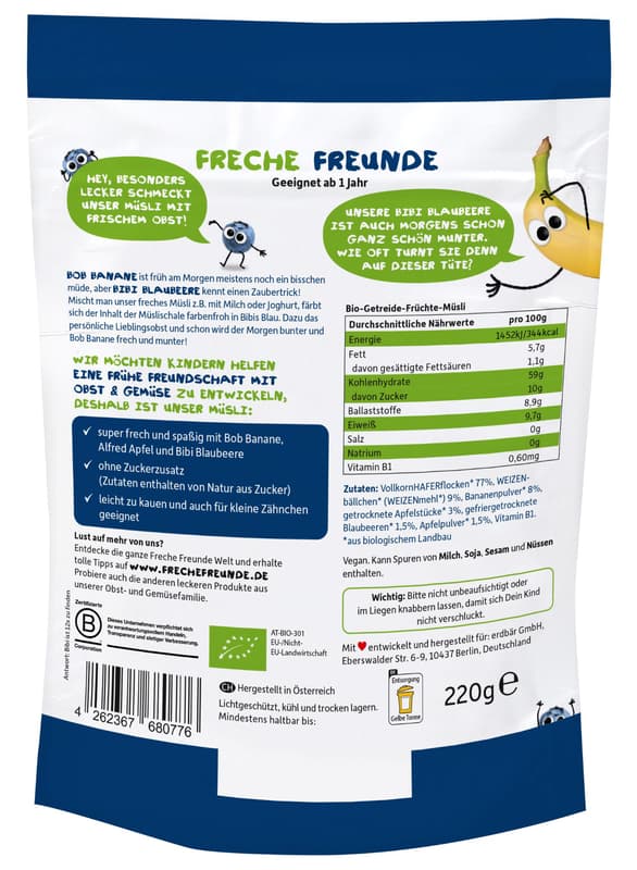 Freche Freunde Organic Cheeky Muesli Banana, Apple & Blueberry