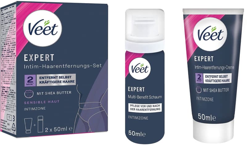 Veet EXPERT Intim-Haarentfernungs-Set, Intim-Haarentfernungscreme + Multi-Benefit Schaum