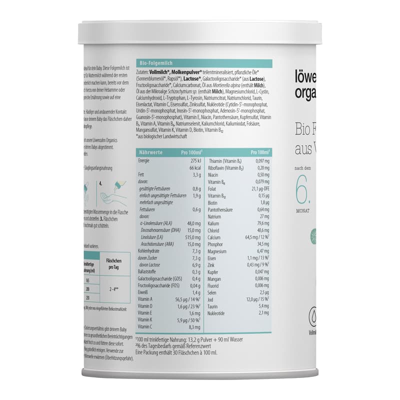 Löwenzahn Organics Bio Folgemilch aus Vollmilch nach dem 6. Monat
