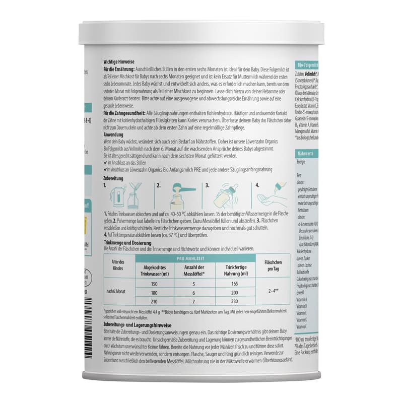 Löwenzahn Organics Bio Folgemilch aus Vollmilch nach dem 6. Monat