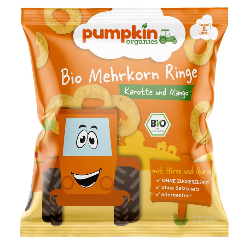 Pumpkin Organics - Bio Mehrkorn Ringe mit Karotte & Mango