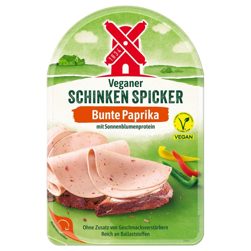 Rügenwalder Mühle Veganer Schinken Spicker mit bunter Paprika