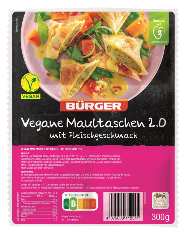 Burger Maultaschen with meat flavor VEGAN