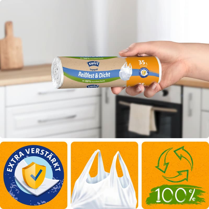 Swirl 35 l Tragegriff-Müllbeutel Reißfest & Dicht