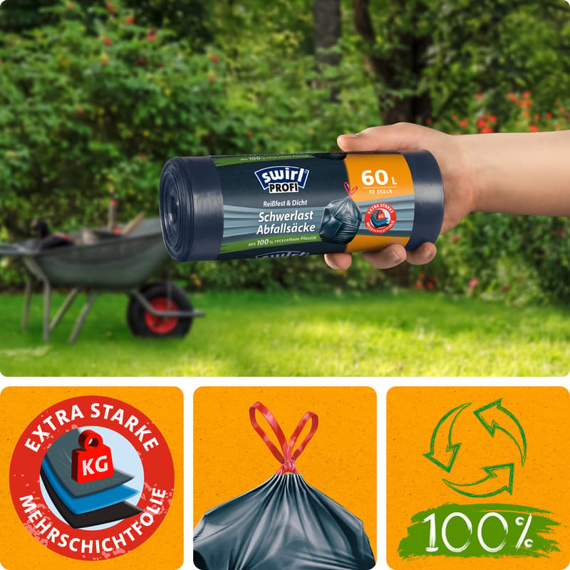 Swirl 60 l heavy duty bags Profi with drawstring Tearproof & leakproof