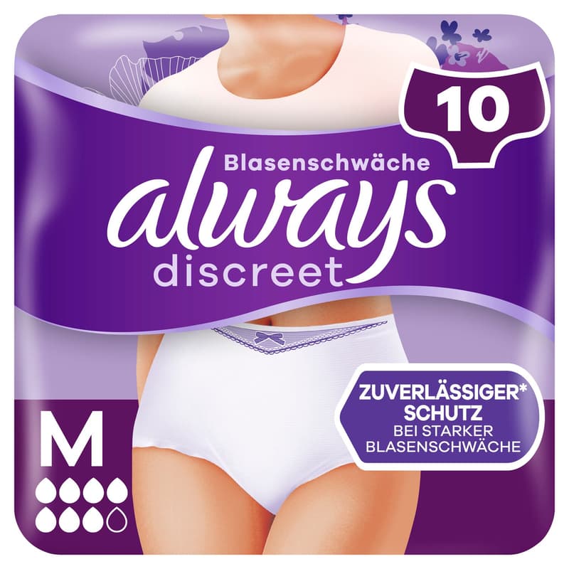 Always Discreet Incontinence Panties For Women, M, 10 pieces