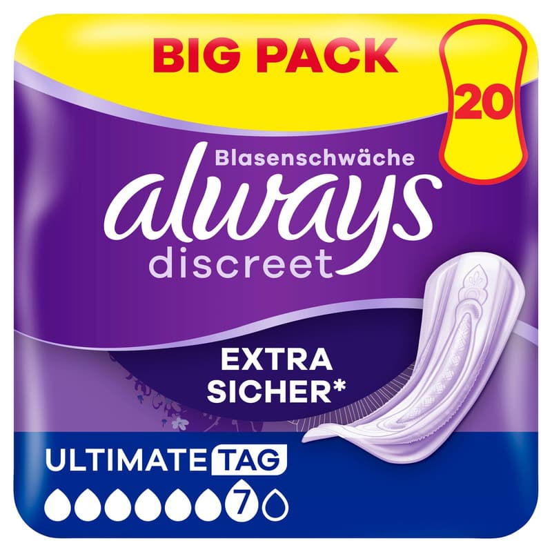 Always Discreet Incontinence Pads For Women Ultimate Day 20 pieces
