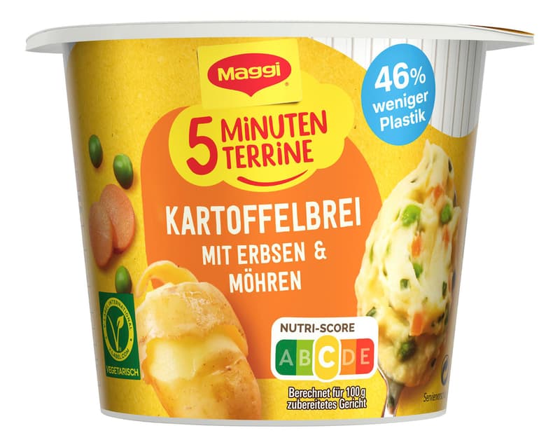 MAGGI 5 Minuten Terrine Kartoffelbrei mit Erbsen & Möhren