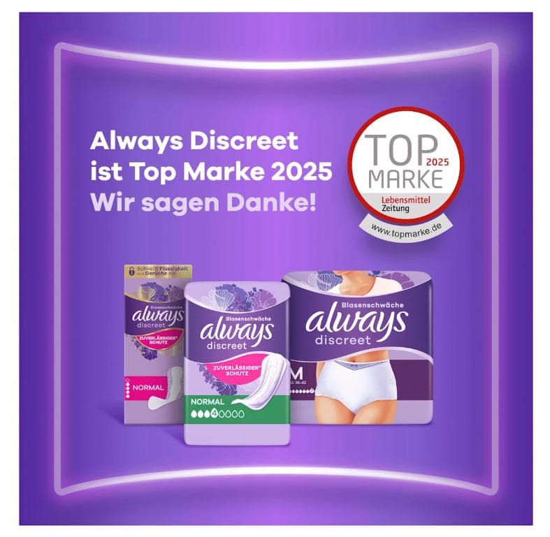 Always Discreet Inkontinenz-Einlagen Normal Monatspaket bei Blasenschwäche, 96 Einlagen (4 Packungen x 24 Stück)