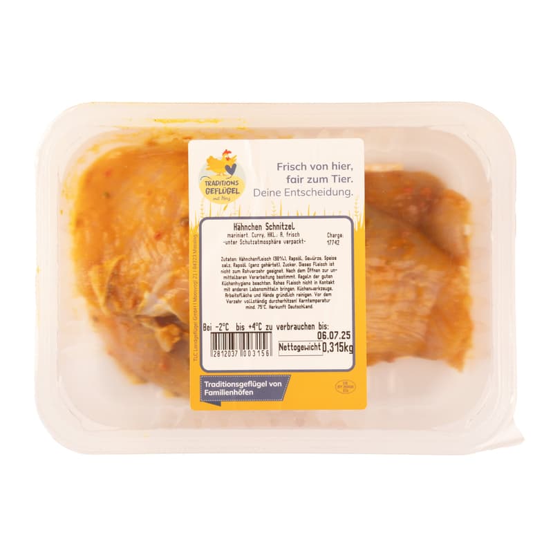 Traditionsgeflügel Hähnchen Filet Schnitzel mariniert Curry