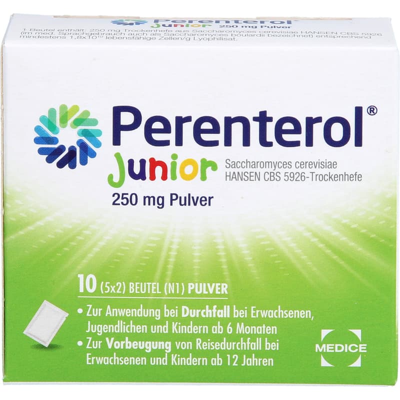 PERENTEROL Junior 250 mg powder bag.