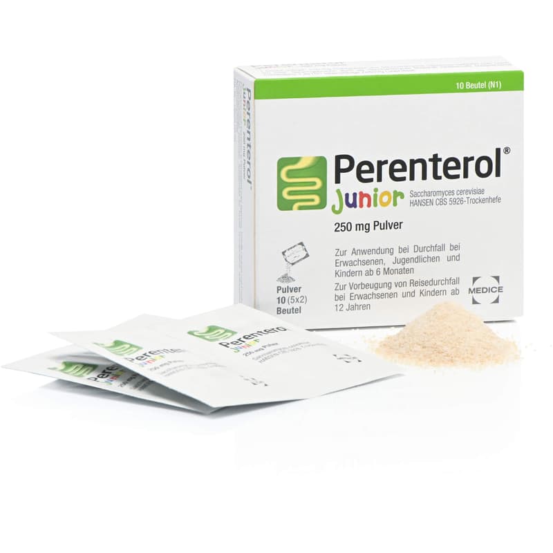PERENTEROL Junior 250 mg powder bag.