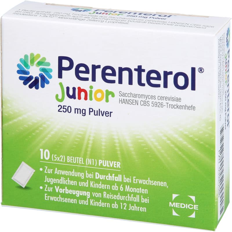 PERENTEROL Junior 250 mg powder bag.