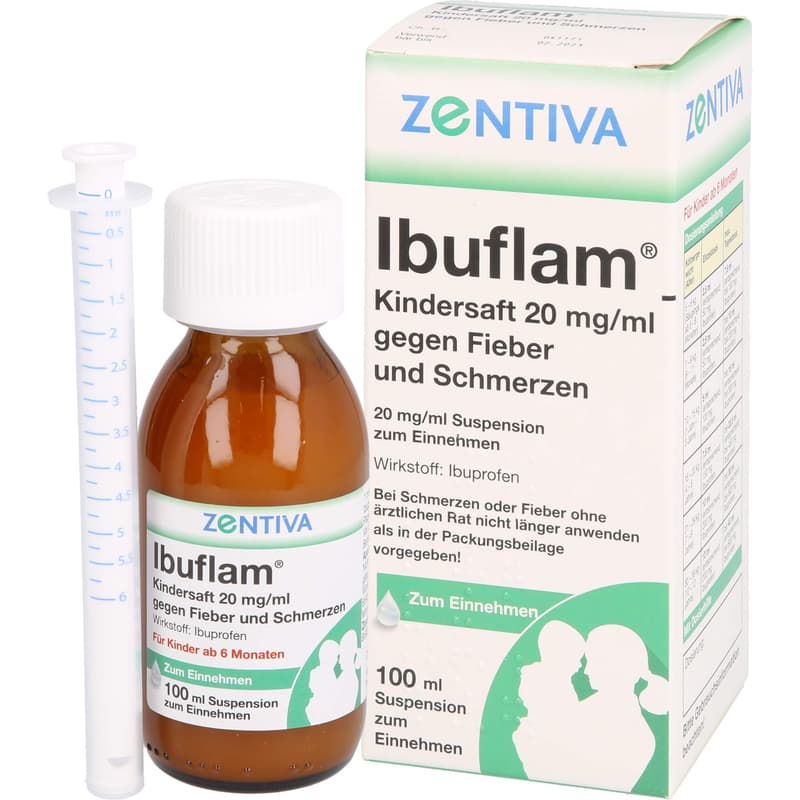 IBUFLAM children's syrup 20mg/ml for fever and pain.